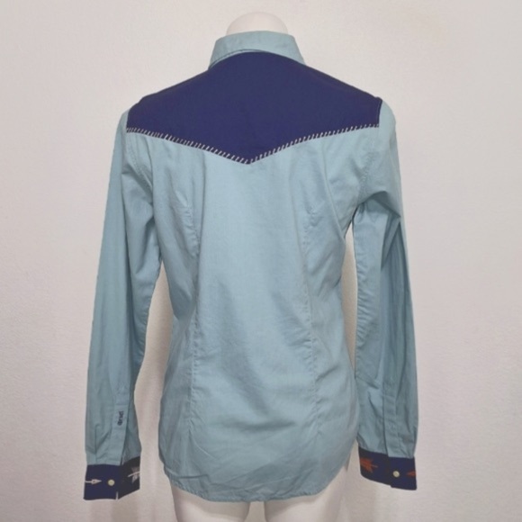 Cruel Denim Blue Cowgirl Rodeo Embroidered Long Sleeve Button Down Shirt Size M - Picture 14 of 15